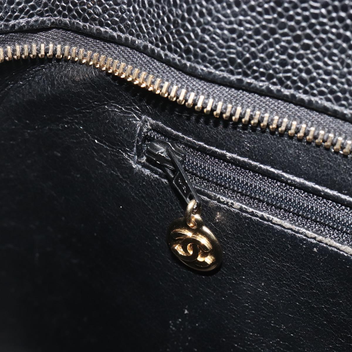 CHANEL Standard Tote Bag Caviar Skin Black Gold CC Auth am12339SAM