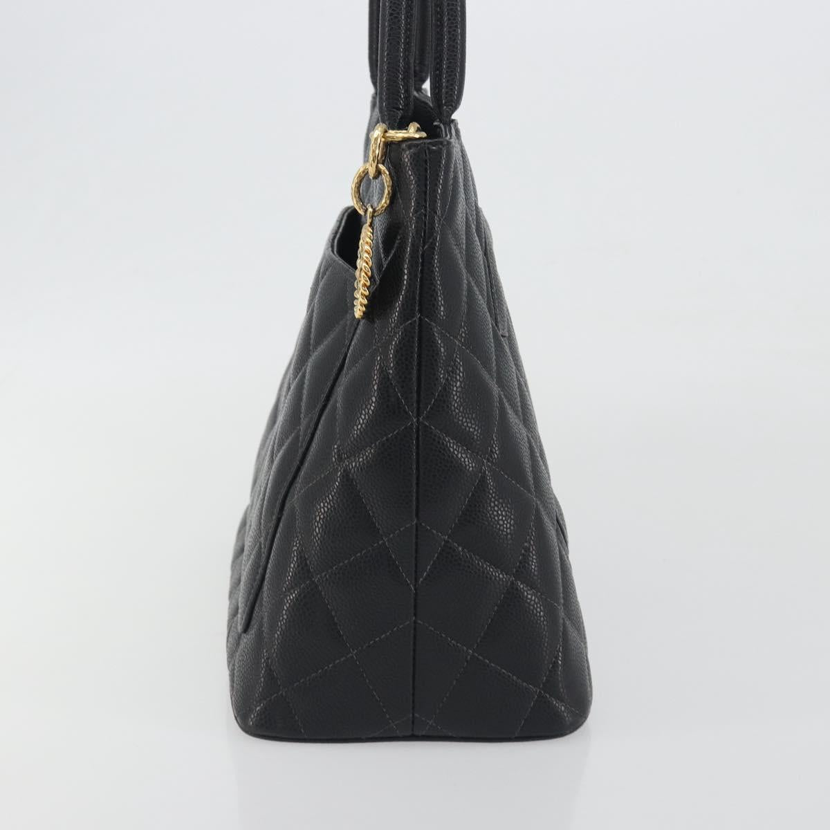 CHANEL Standard Tote Bag Caviar Skin Black Gold CC Auth am12339SAM