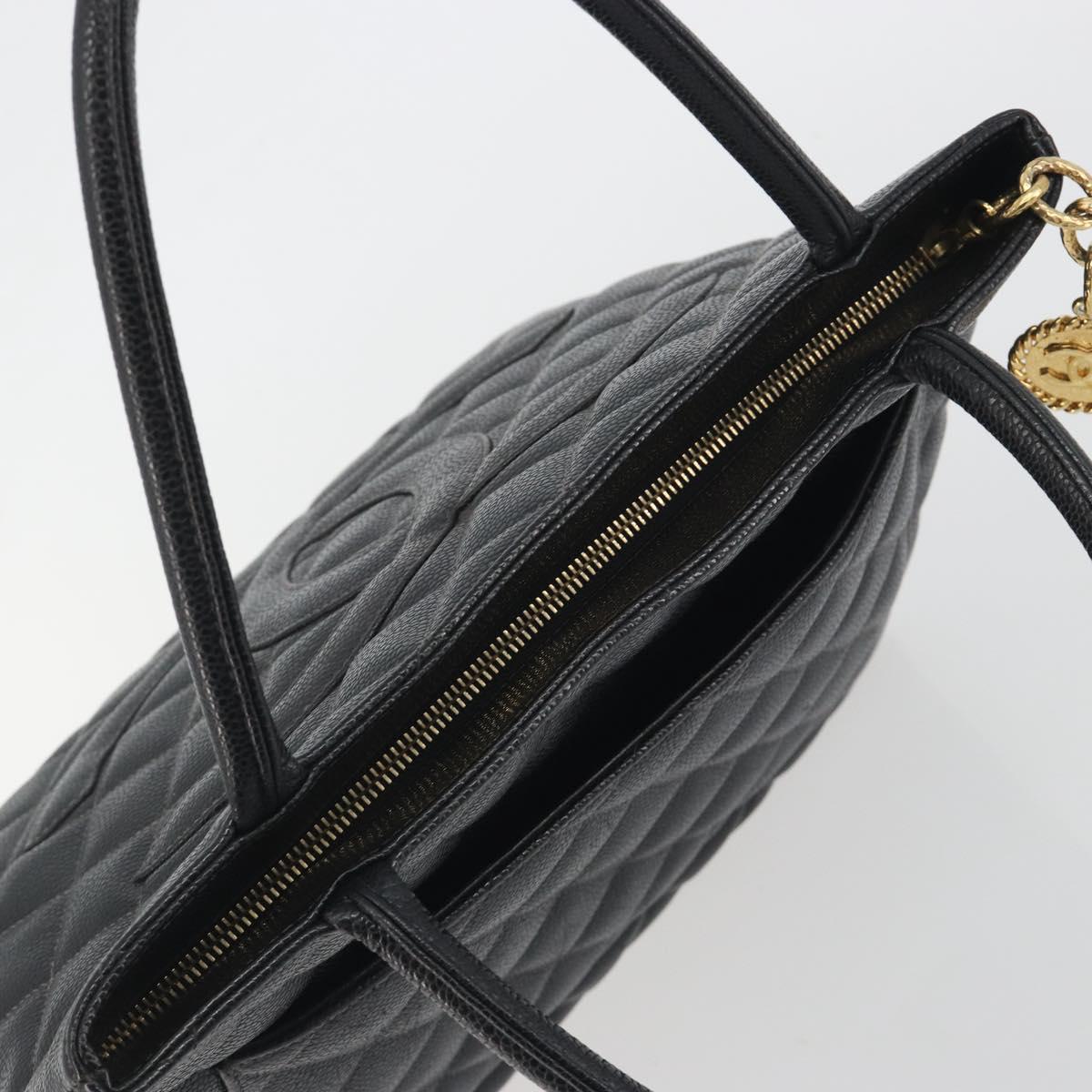 CHANEL Standard Tote Bag Caviar Skin Black Gold CC Auth am12339SAM