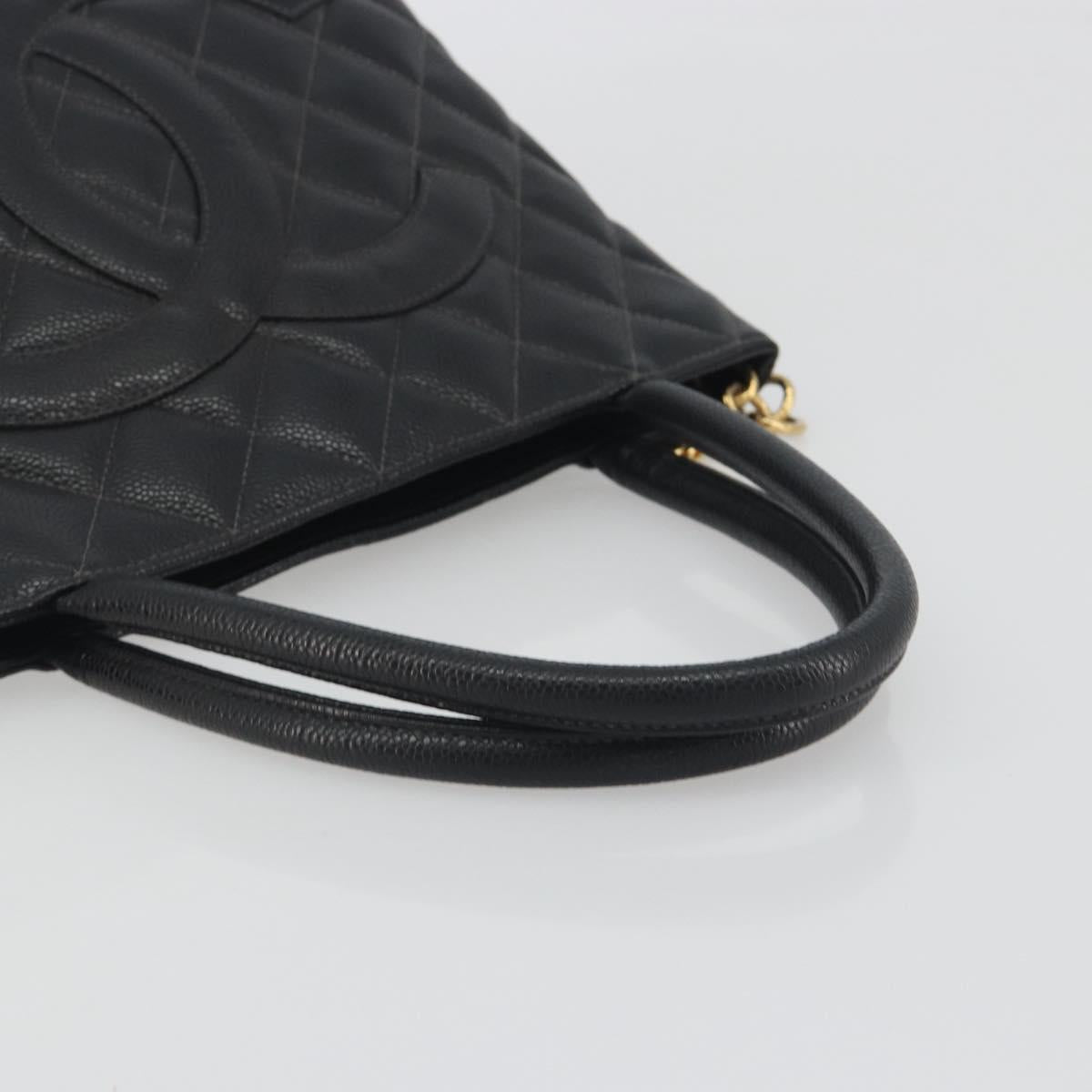 CHANEL Standard Tote Bag Caviar Skin Black Gold CC Auth am12339SAM