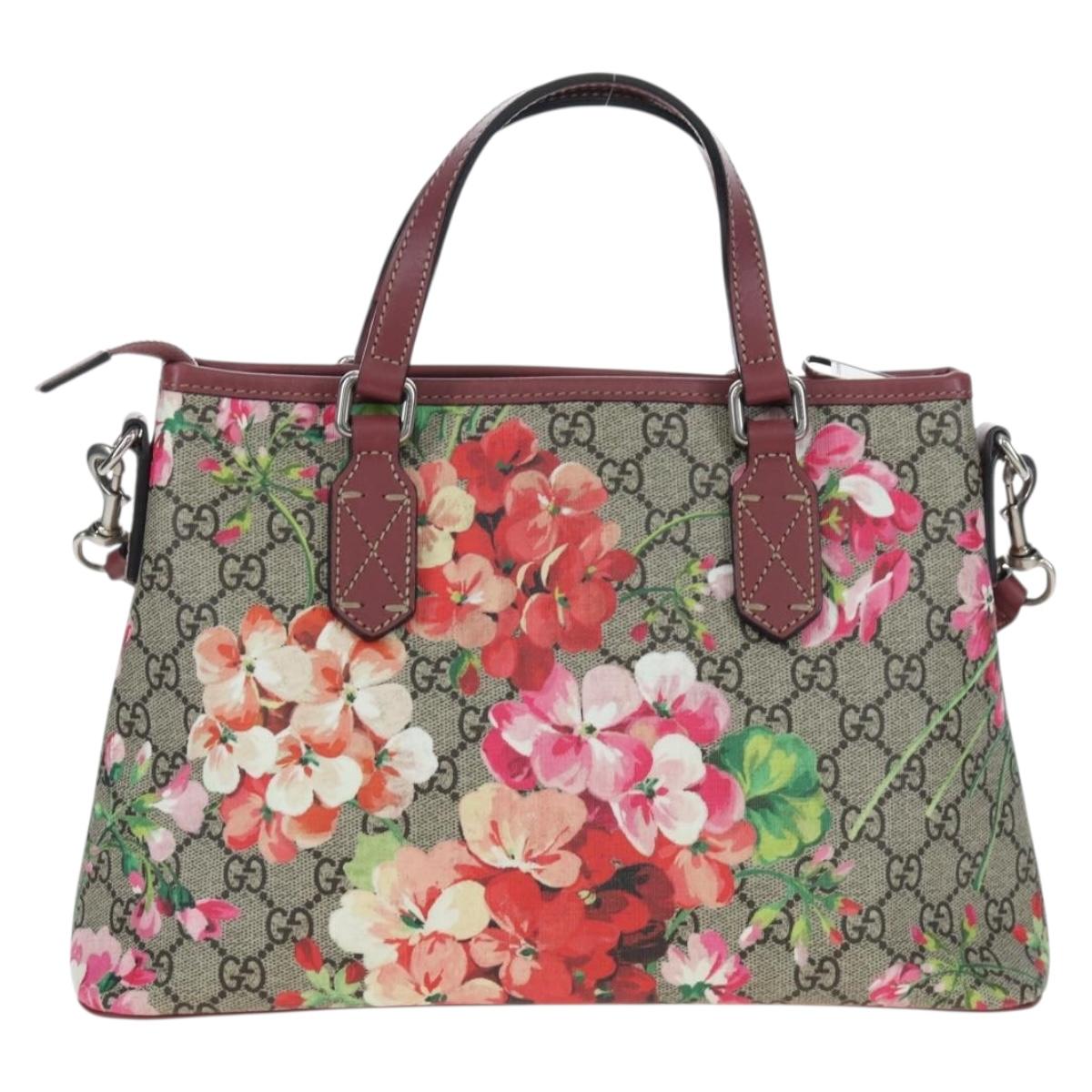 GUCCI GG Blooms Floral Hand Bag PVC Leather Beige Pink 429019 Auth am12340V