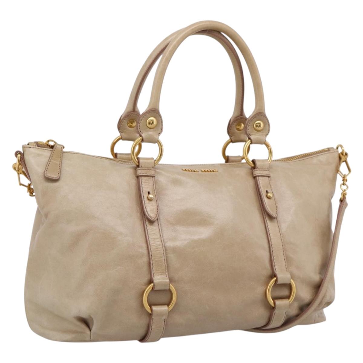 Miu Miu Hand Bag Leather 2way Beige Gold Auth am12341V