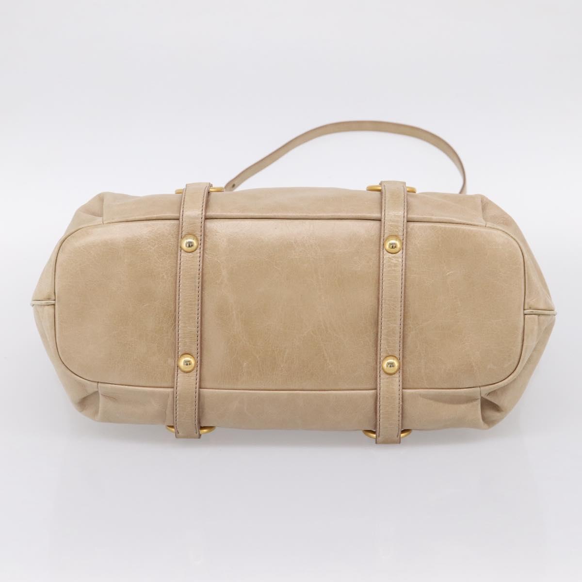 Miu Miu Hand Bag Leather 2way Beige Gold Auth am12341V