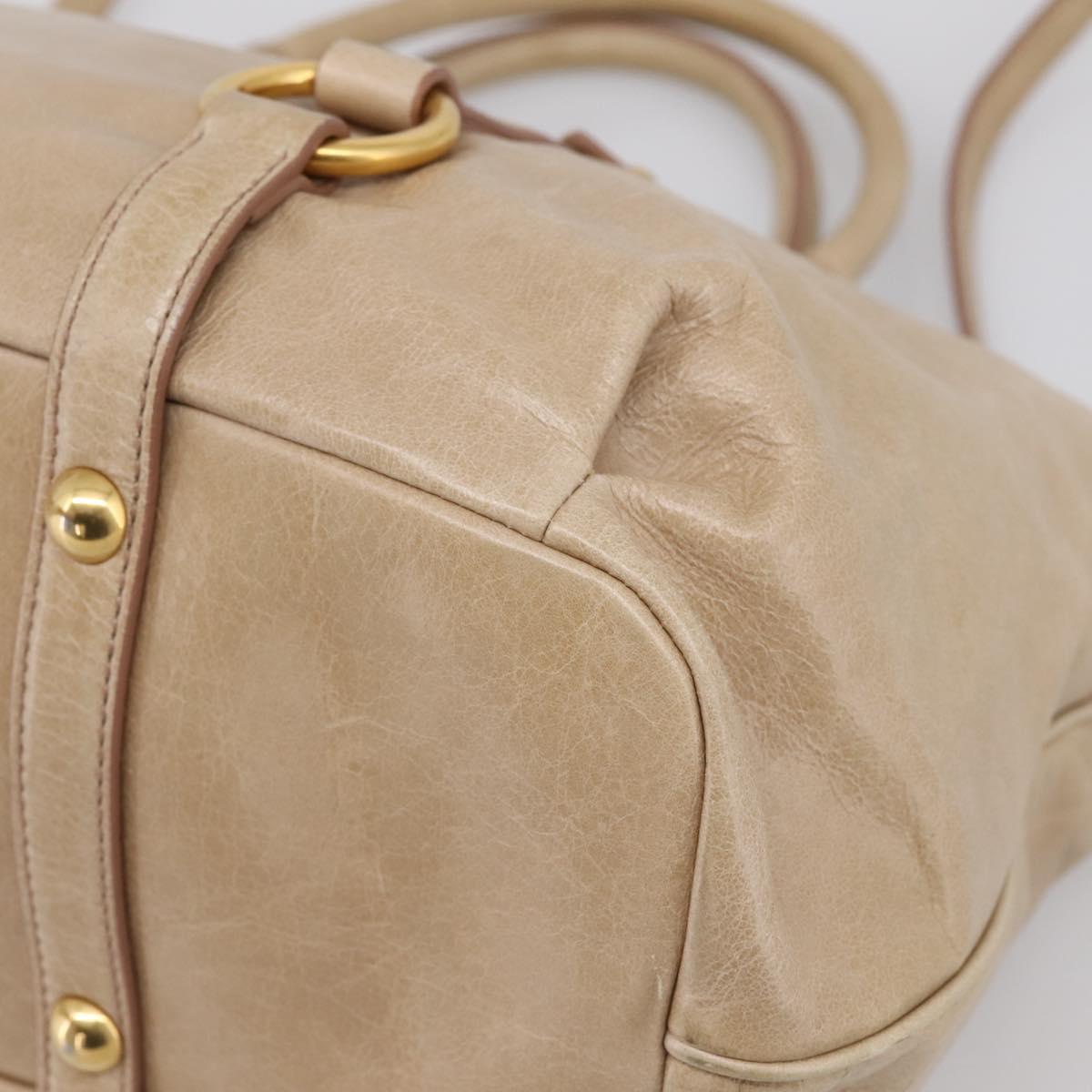 Miu Miu Hand Bag Leather 2way Beige Gold Auth am12341V