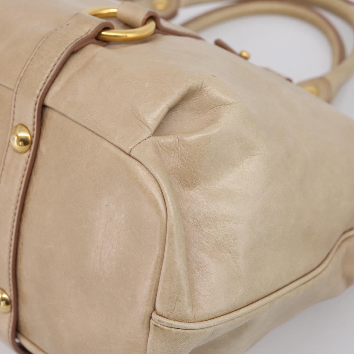 Miu Miu Hand Bag Leather 2way Beige Gold Auth am12341V