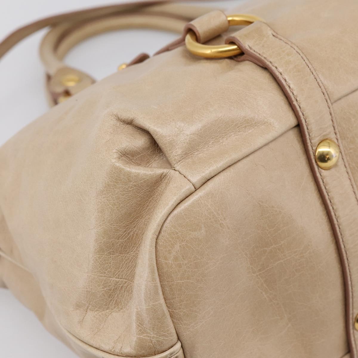 Miu Miu Hand Bag Leather 2way Beige Gold Auth am12341V