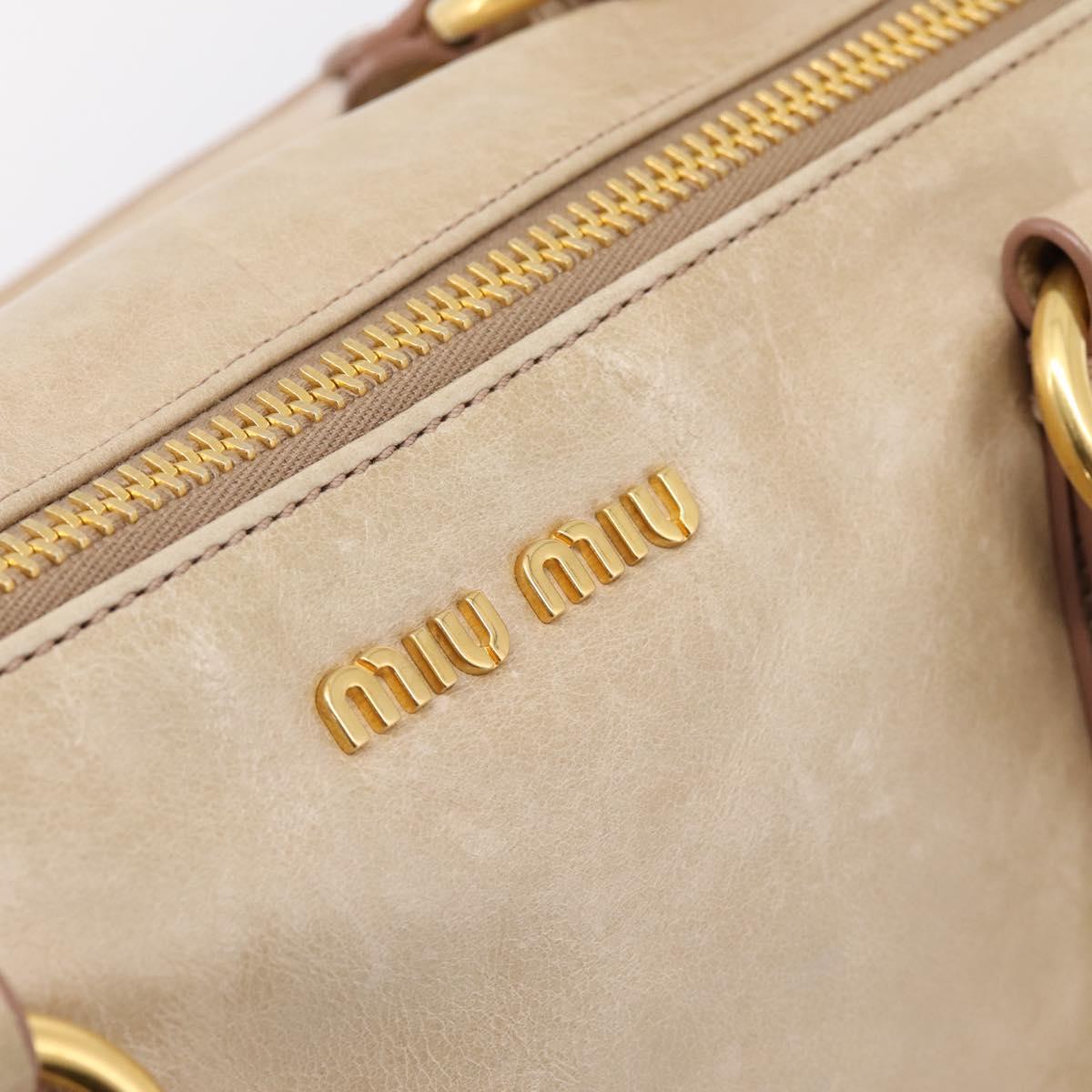 Miu Miu Hand Bag Leather 2way Beige Gold Auth am12341V