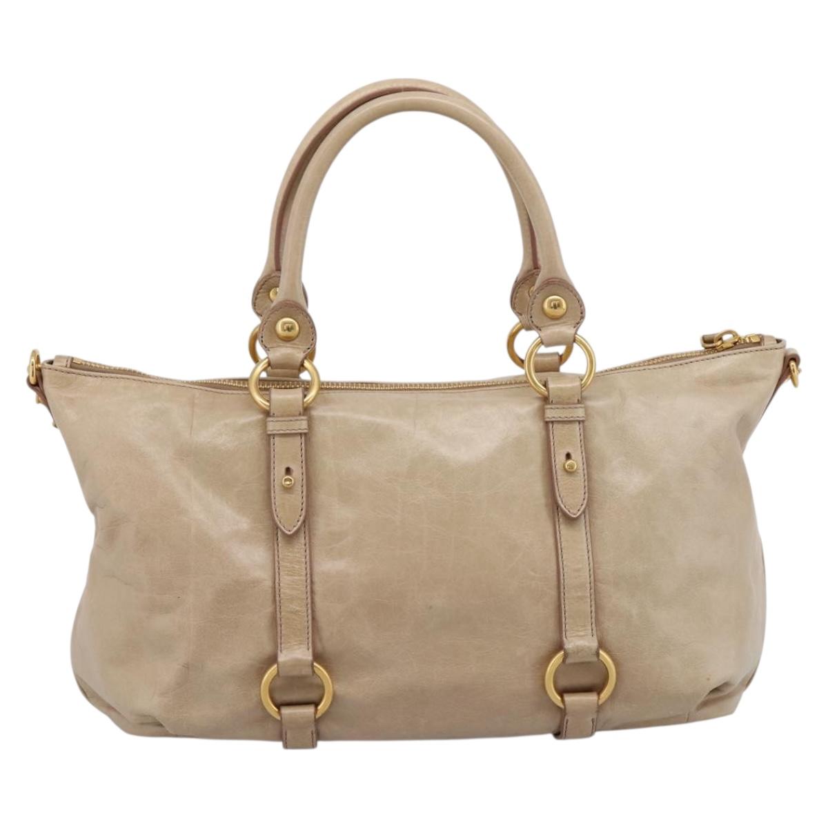 Miu Miu Hand Bag Leather 2way Beige Gold Auth am12341V