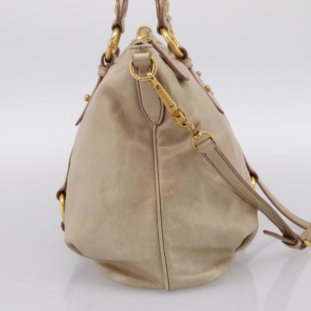 Miu Miu Hand Bag Leather 2way Beige Gold Auth am12341V
