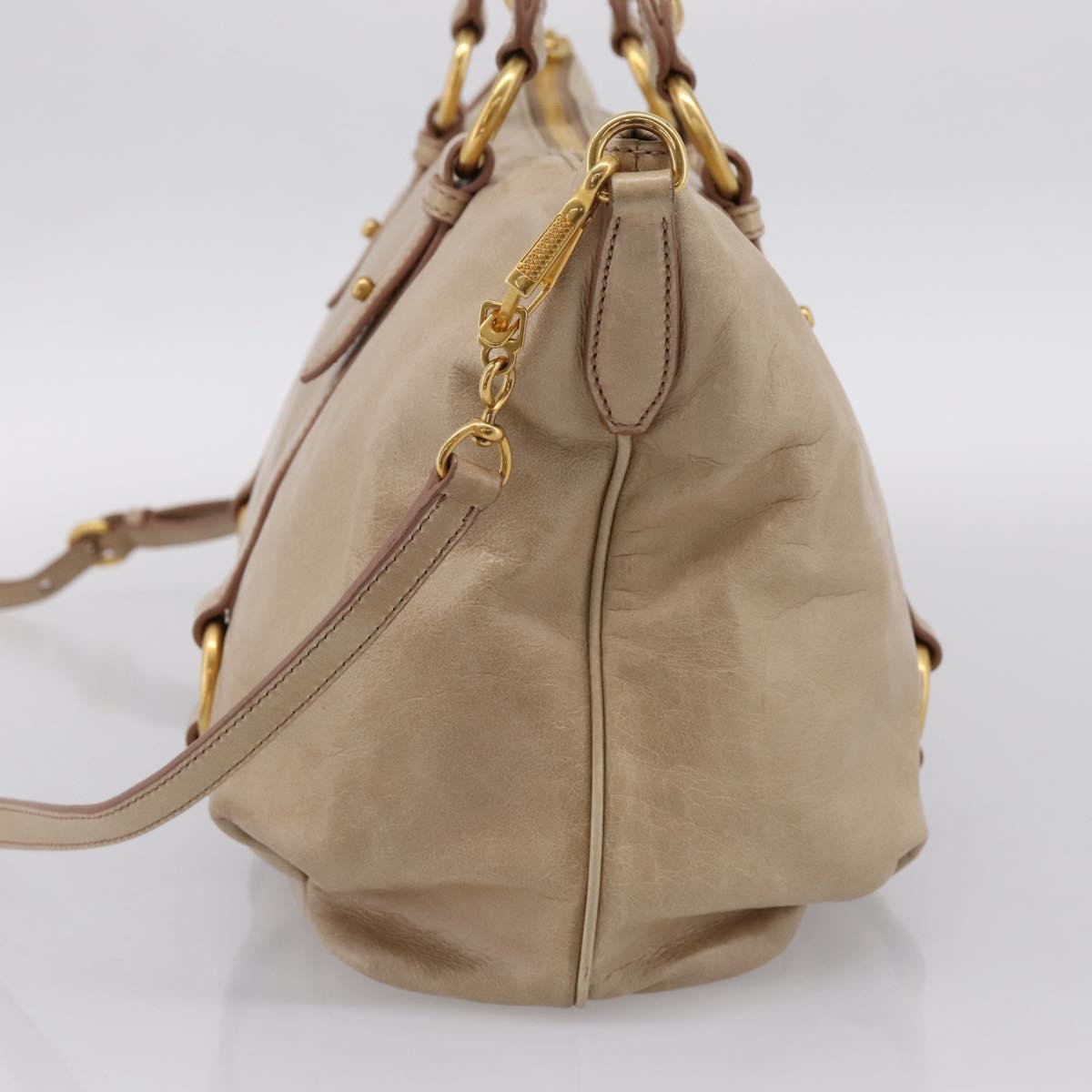 Miu Miu Hand Bag Leather 2way Beige Gold Auth am12341V