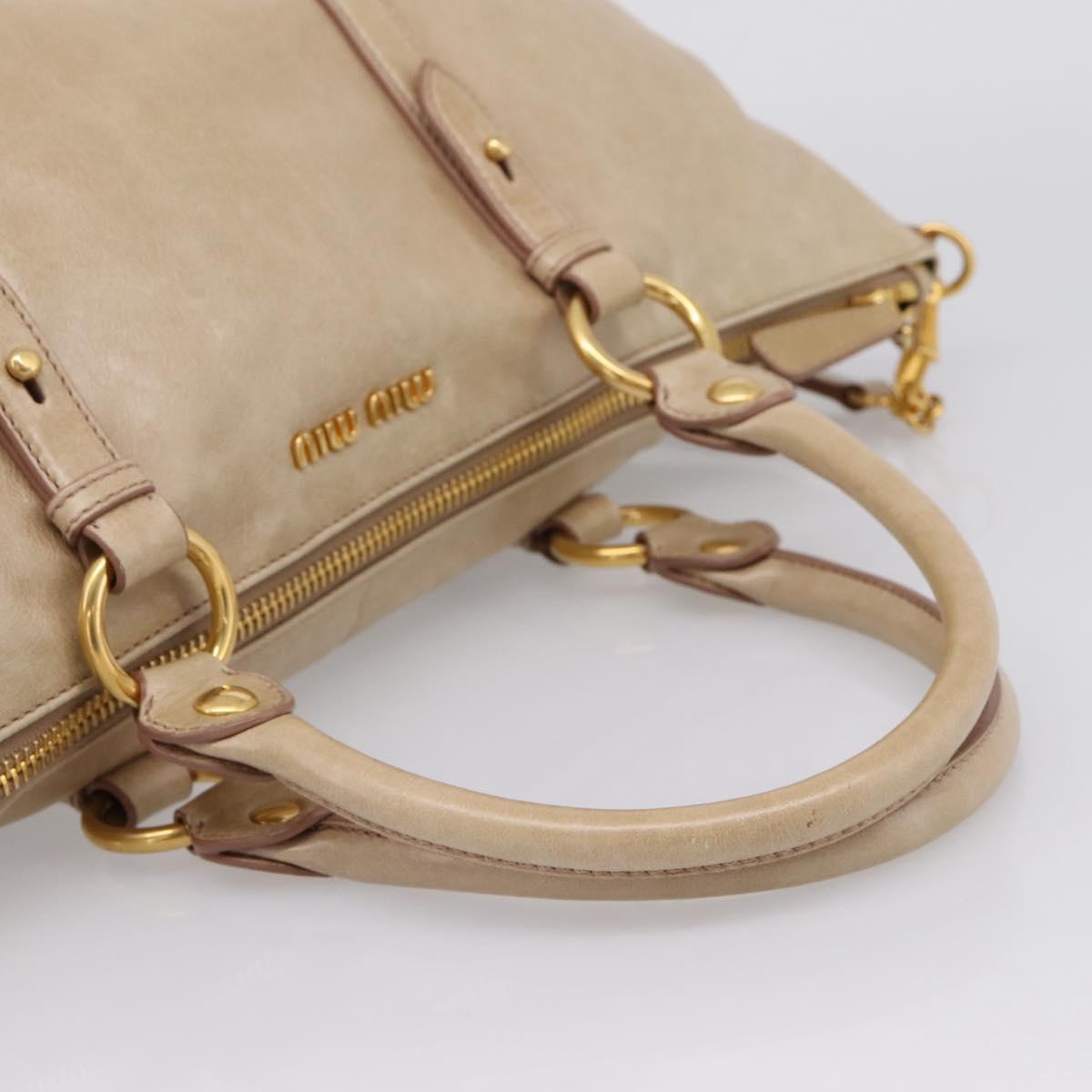 Miu Miu Hand Bag Leather 2way Beige Gold Auth am12341V