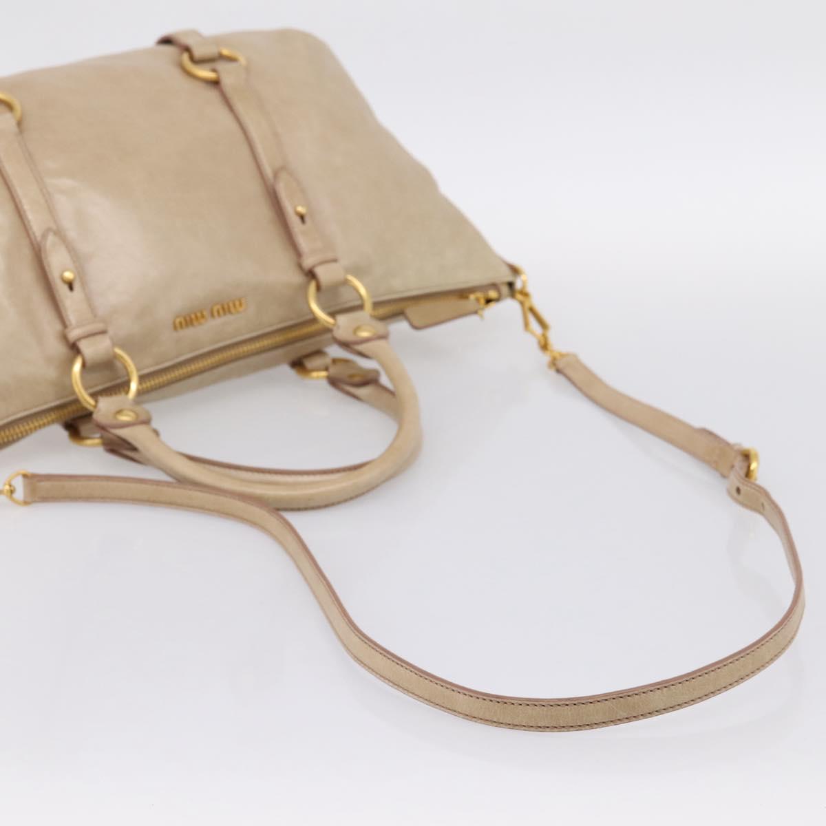 Miu Miu Hand Bag Leather 2way Beige Gold Auth am12341V