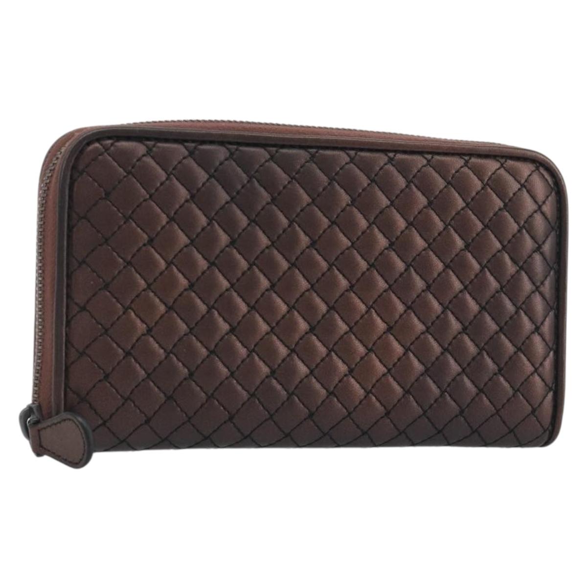BOTTEGA VENETA Round Long Wallet Leather Brown Auth am12343V