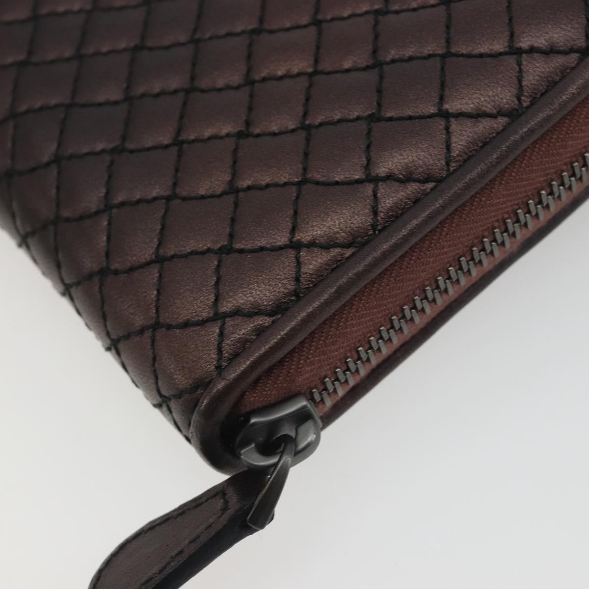 BOTTEGA VENETA Round Long Wallet Leather Brown Auth am12343V
