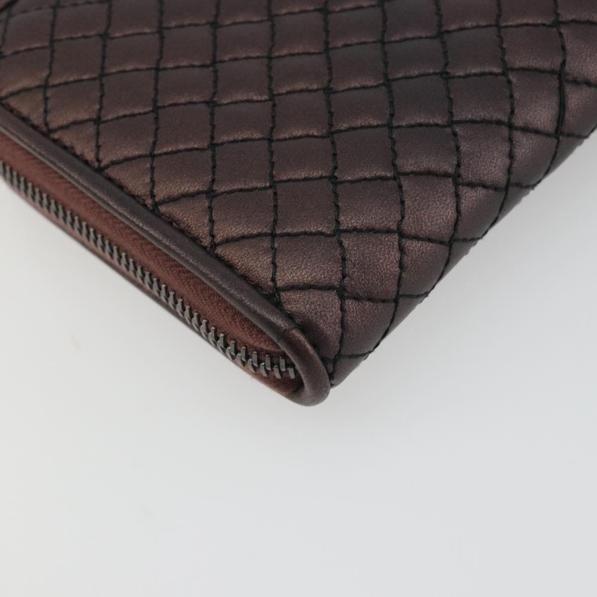 BOTTEGA VENETA Round Long Wallet Leather Brown Auth am12343V
