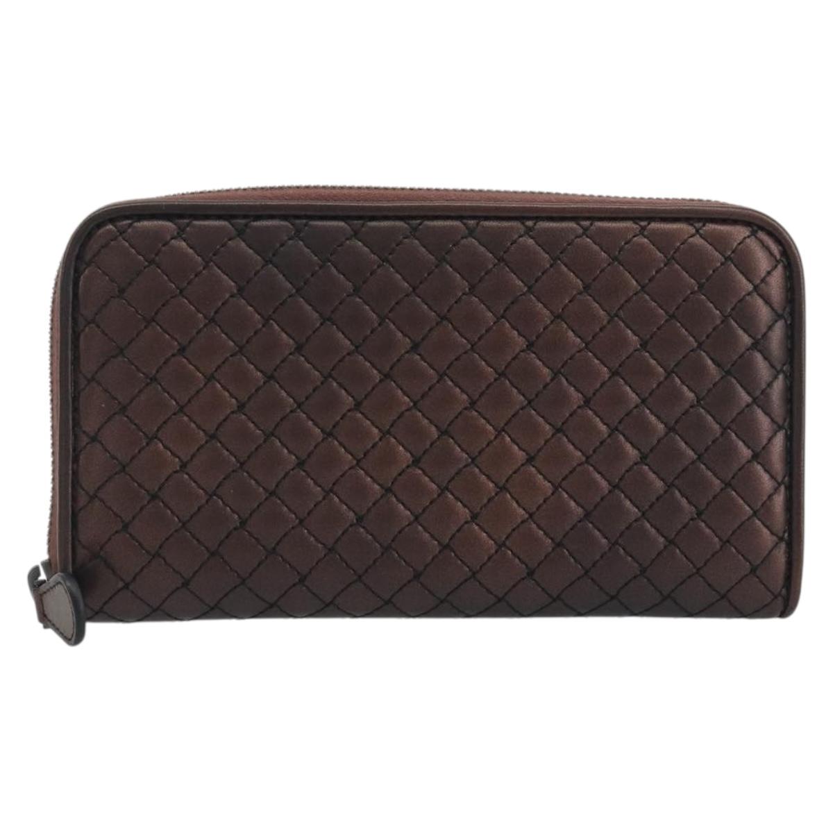 BOTTEGA VENETA Round Long Wallet Leather Brown Auth am12343V