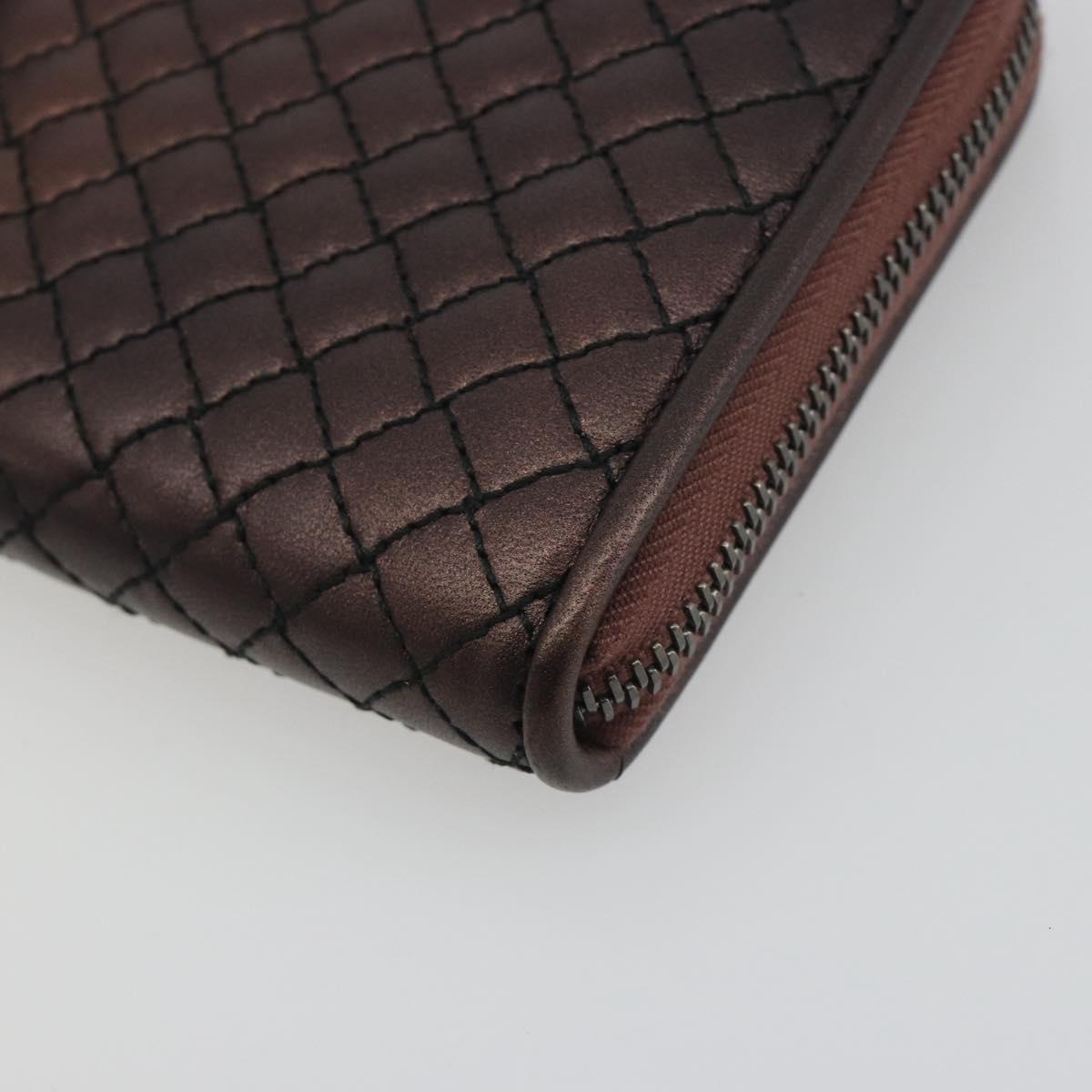 BOTTEGA VENETA Round Long Wallet Leather Brown Auth am12343V