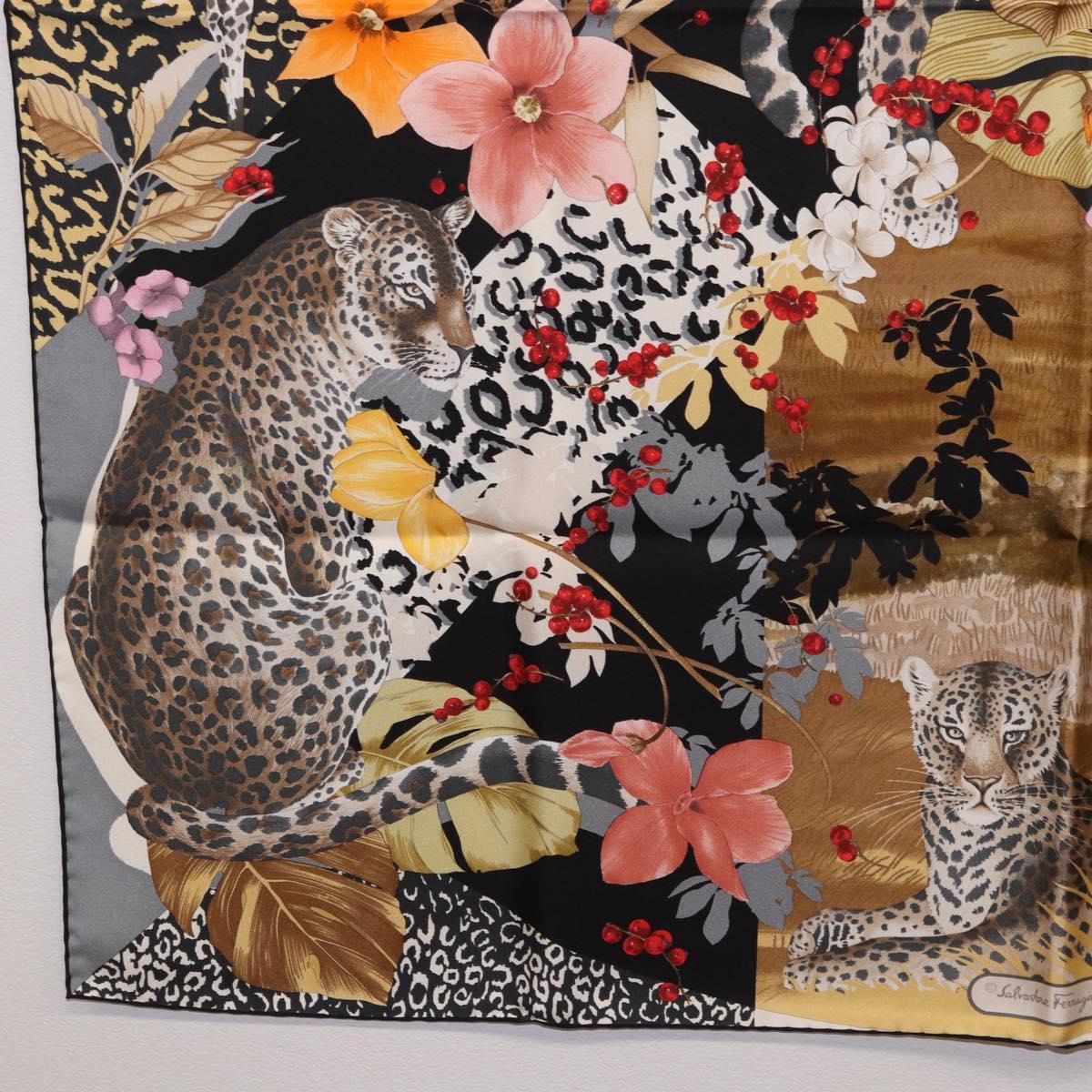 Salvatore Ferragamo Leopard Scarf Silk Multicolor Auth am12346M