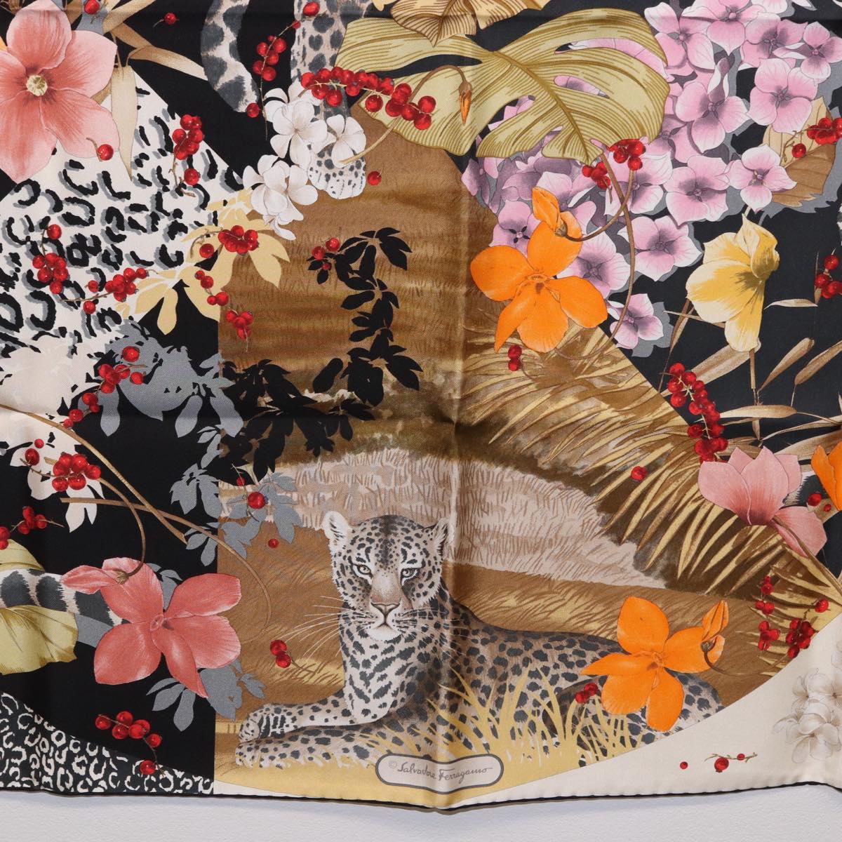 Salvatore Ferragamo Leopard Scarf Silk Multicolor Auth am12346M