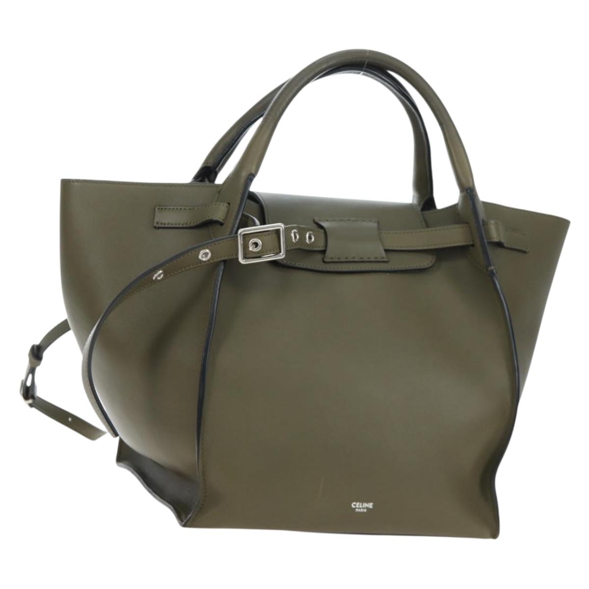 CELINE Big Bag Small Hand Bag Leather Khaki Silver Auth am12347M