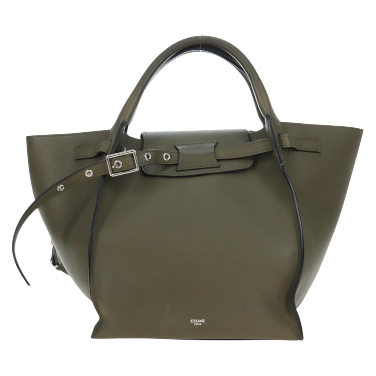 CELINE Big Bag Small Hand Bag Leather Khaki Silver Auth am12347M
