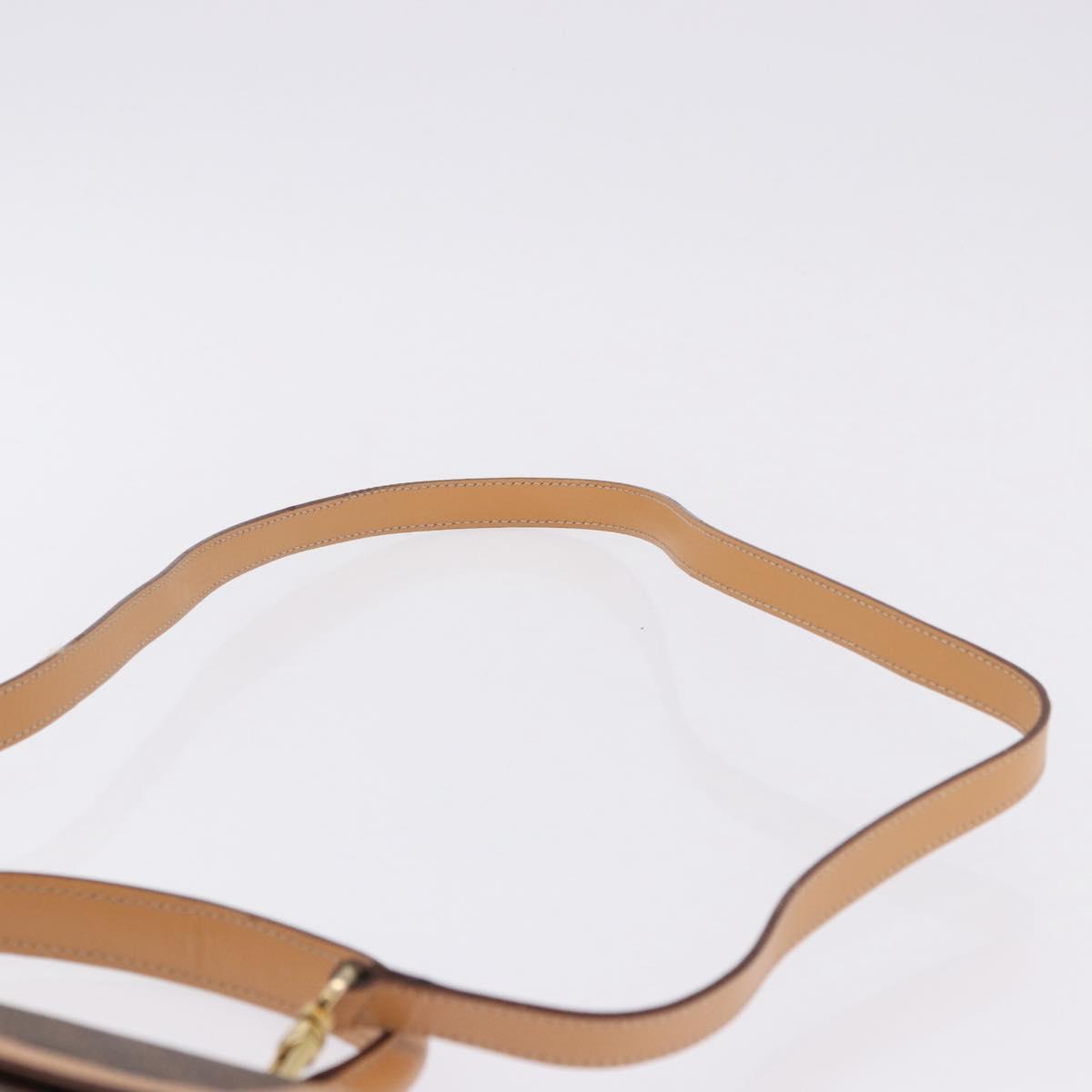 CELINE Macadam Canvas Circle Hand Bag PVC Leather Brown Gold Auth am12348V