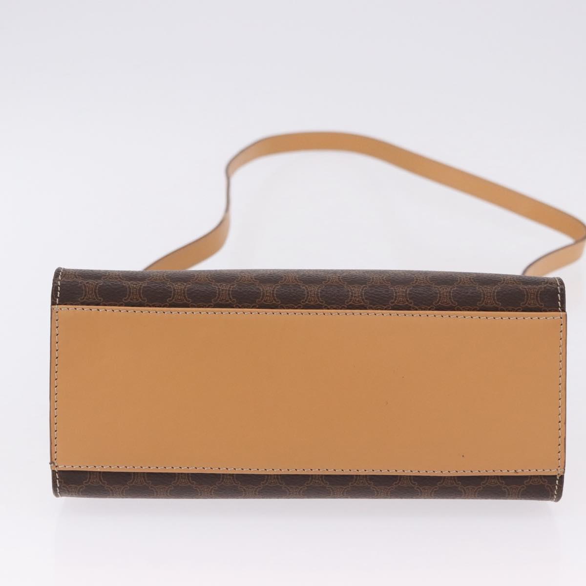 CELINE Macadam Canvas Circle Hand Bag PVC Leather Brown Gold Auth am12348V