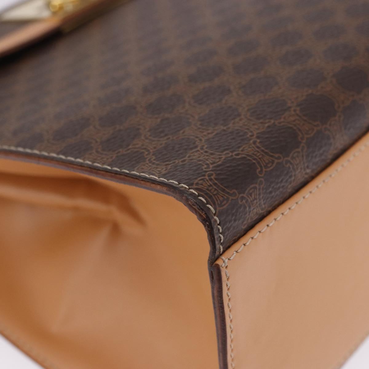 CELINE Macadam Canvas Circle Hand Bag PVC Leather Brown Gold Auth am12348V
