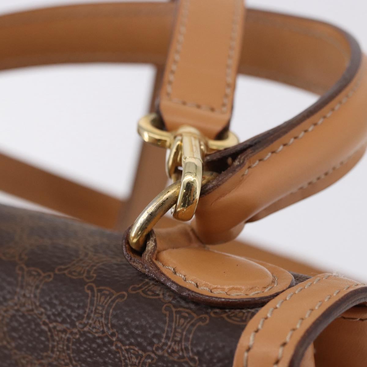 CELINE Macadam Canvas Circle Hand Bag PVC Leather Brown Gold Auth am12348V