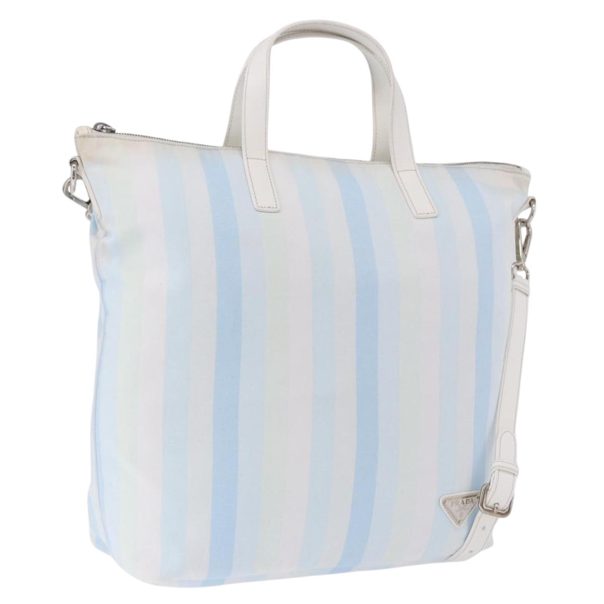 PRADA Tote Bag Canvas 2way Light Blue Silver B2052G Auth am12349A