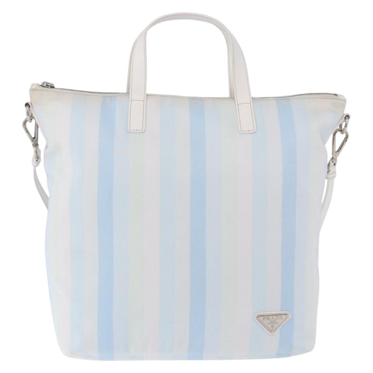 PRADA Tote Bag Canvas 2way Light Blue Silver B2052G Auth am12349A
