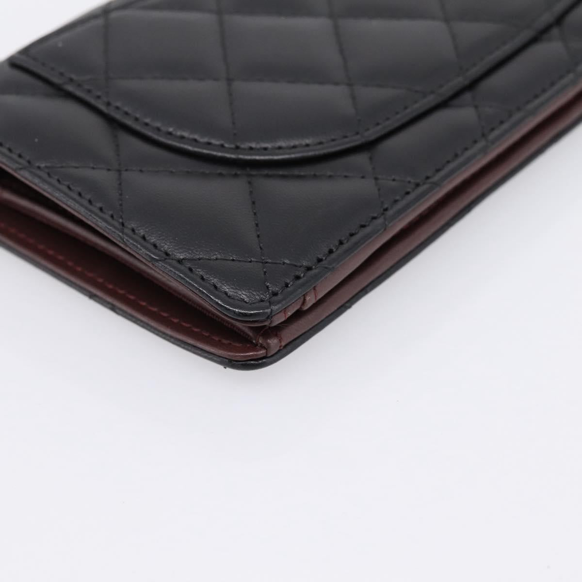 CHANEL Matelasse Long Wallet Lamb Skin Black CC Auth am12350M