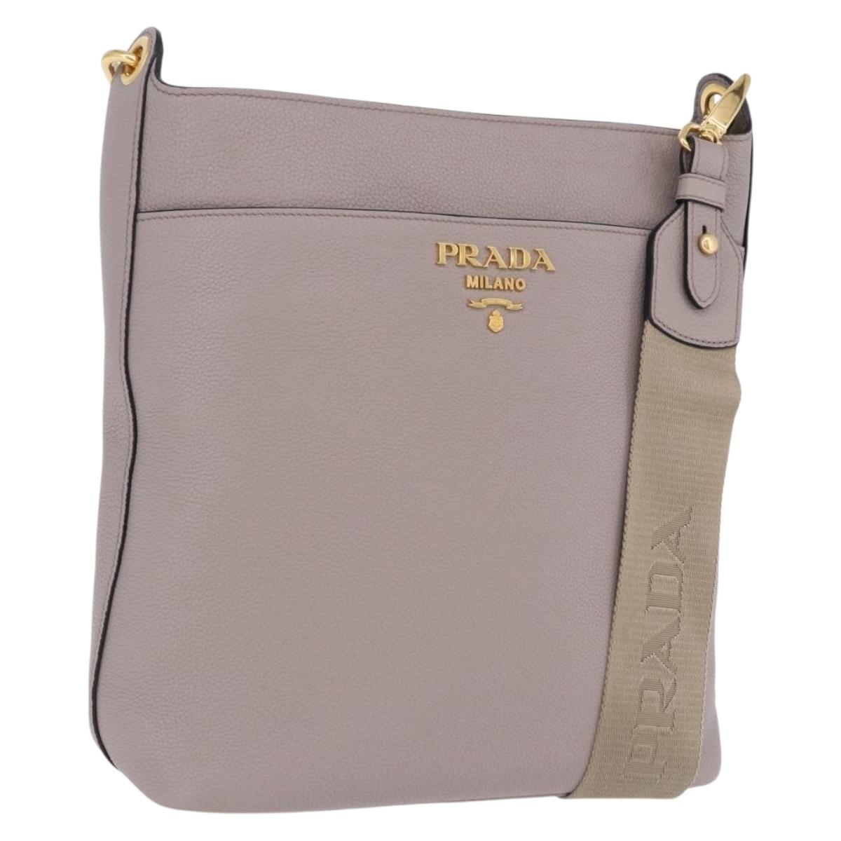 PRADA Shoulder Bag Taurillon Leather Gray Gold 1BE066 Auth am12351SAM