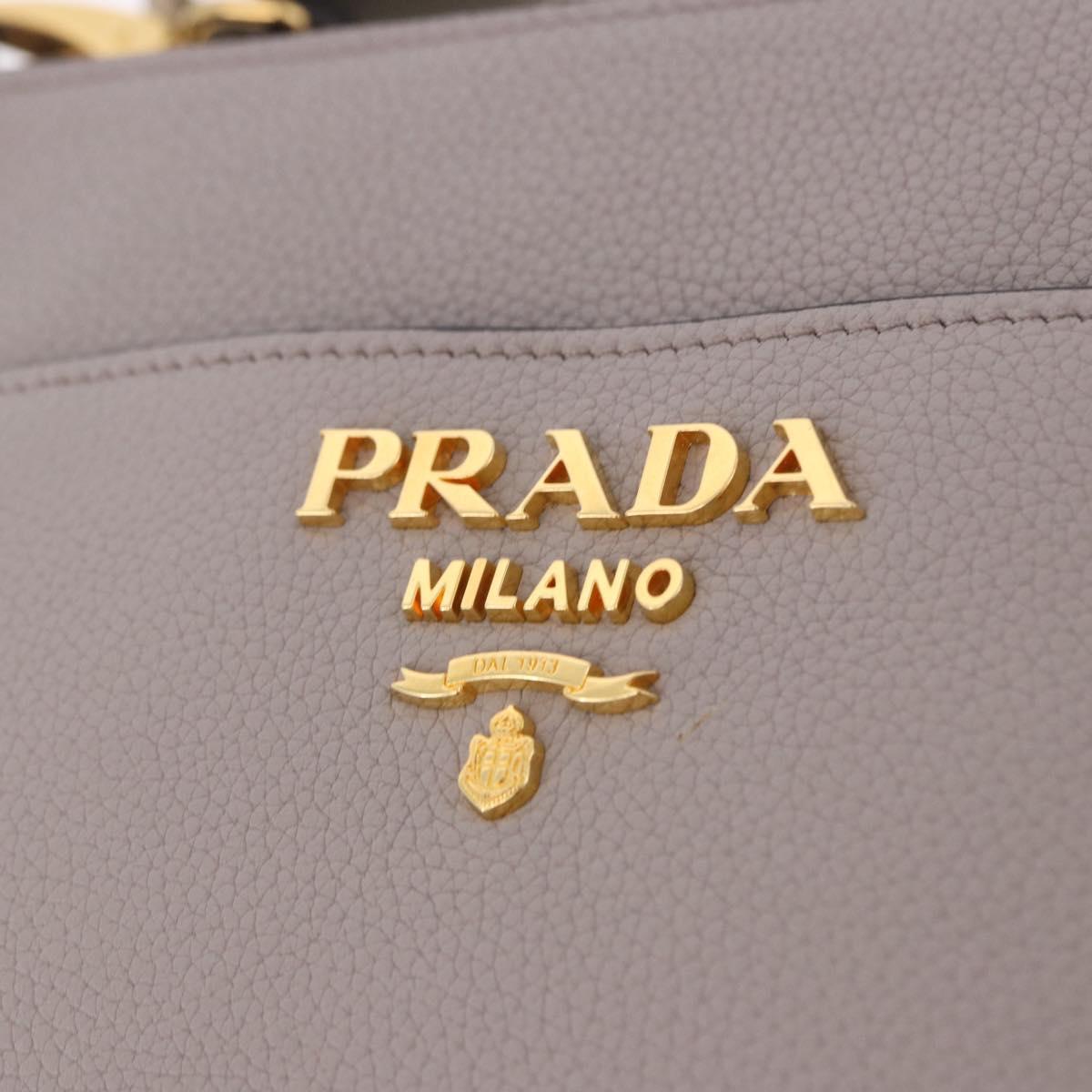 PRADA Shoulder Bag Taurillon Leather Gray Gold 1BE066 Auth am12351SAM