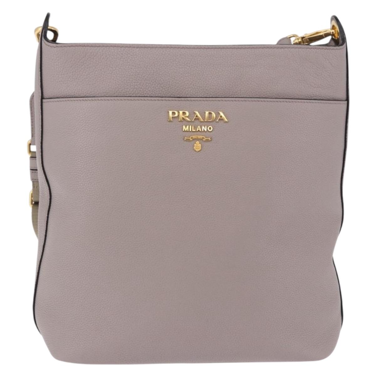 PRADA Shoulder Bag Taurillon Leather Gray Gold 1BE066 Auth am12351SAM