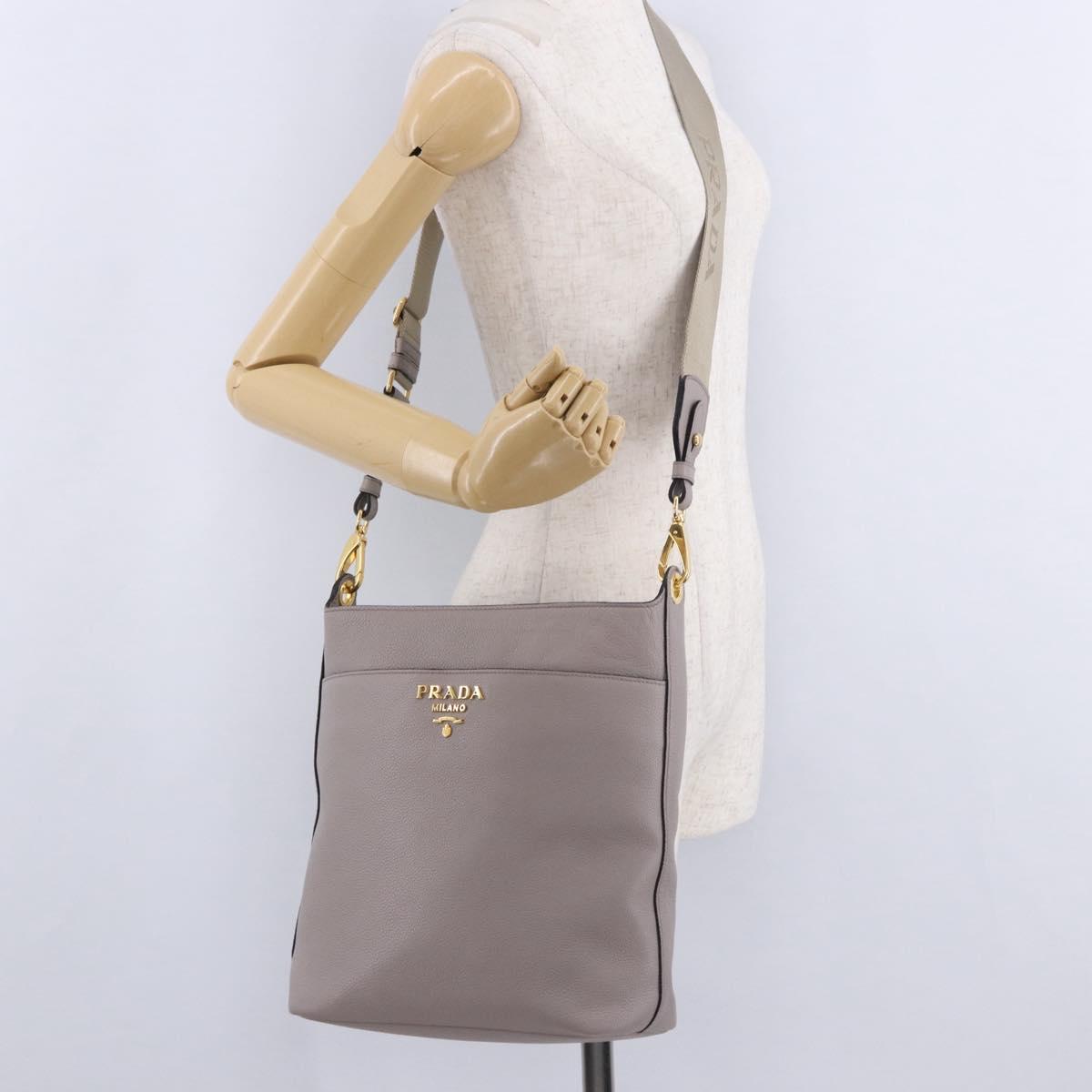 PRADA Shoulder Bag Taurillon Leather Gray Gold 1BE066 Auth am12351SAM