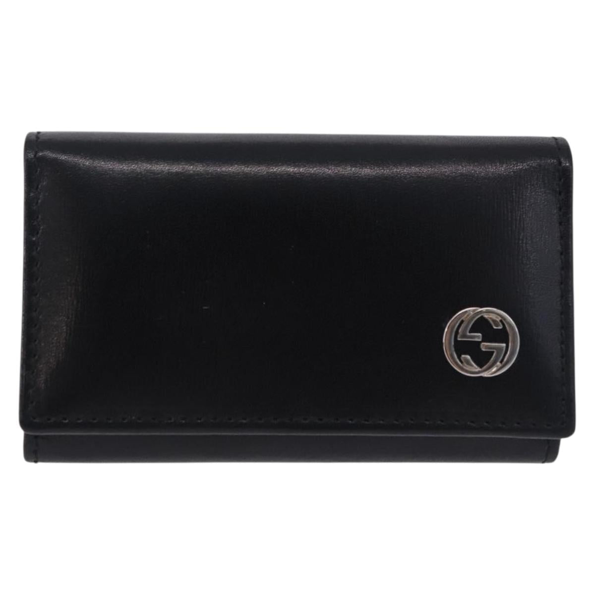GUCCI Interlocking Key Case Leather Black Silver 115225 Auth am12352V