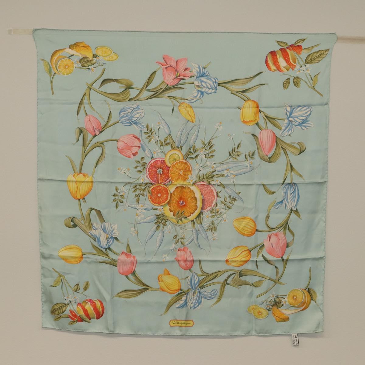 Salvatore Ferragamo Scarf Silk 2 Set Navy Light Blue Auth am12357