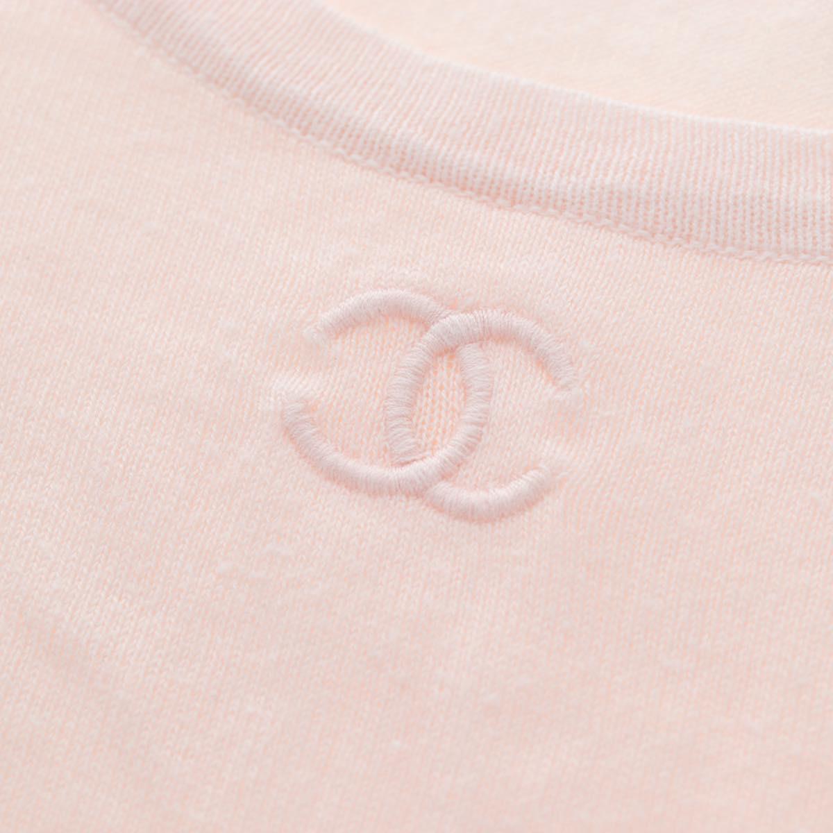 CHANEL CC 3/4 Sleeve Top Cotton Pink CC Auth am12359V