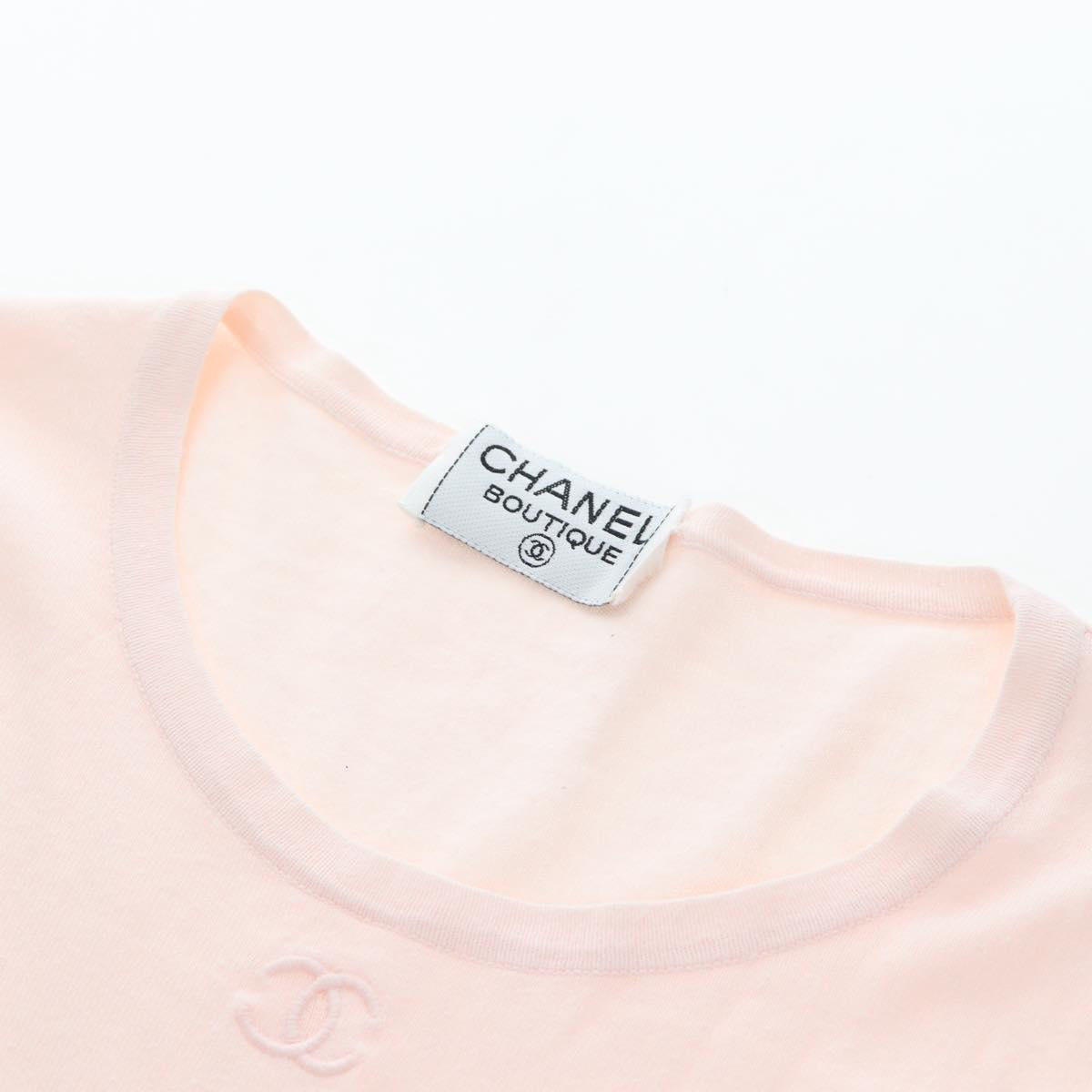 CHANEL CC 3/4 Sleeve Top Cotton Pink CC Auth am12359V