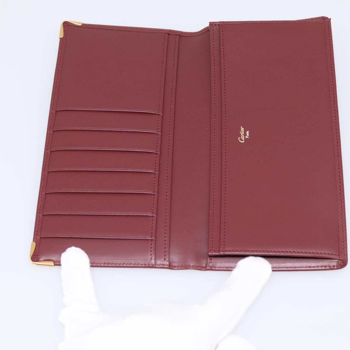 CARTIER Must Line Long Wallet Leather Bordeaux Gold Auth am12366V