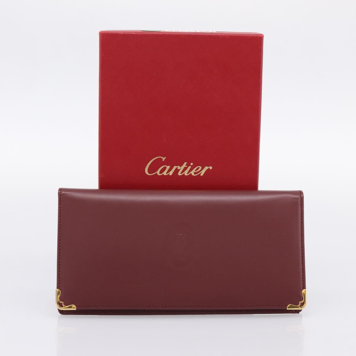 CARTIER Must Line Long Wallet Leather Bordeaux Gold Auth am12366V