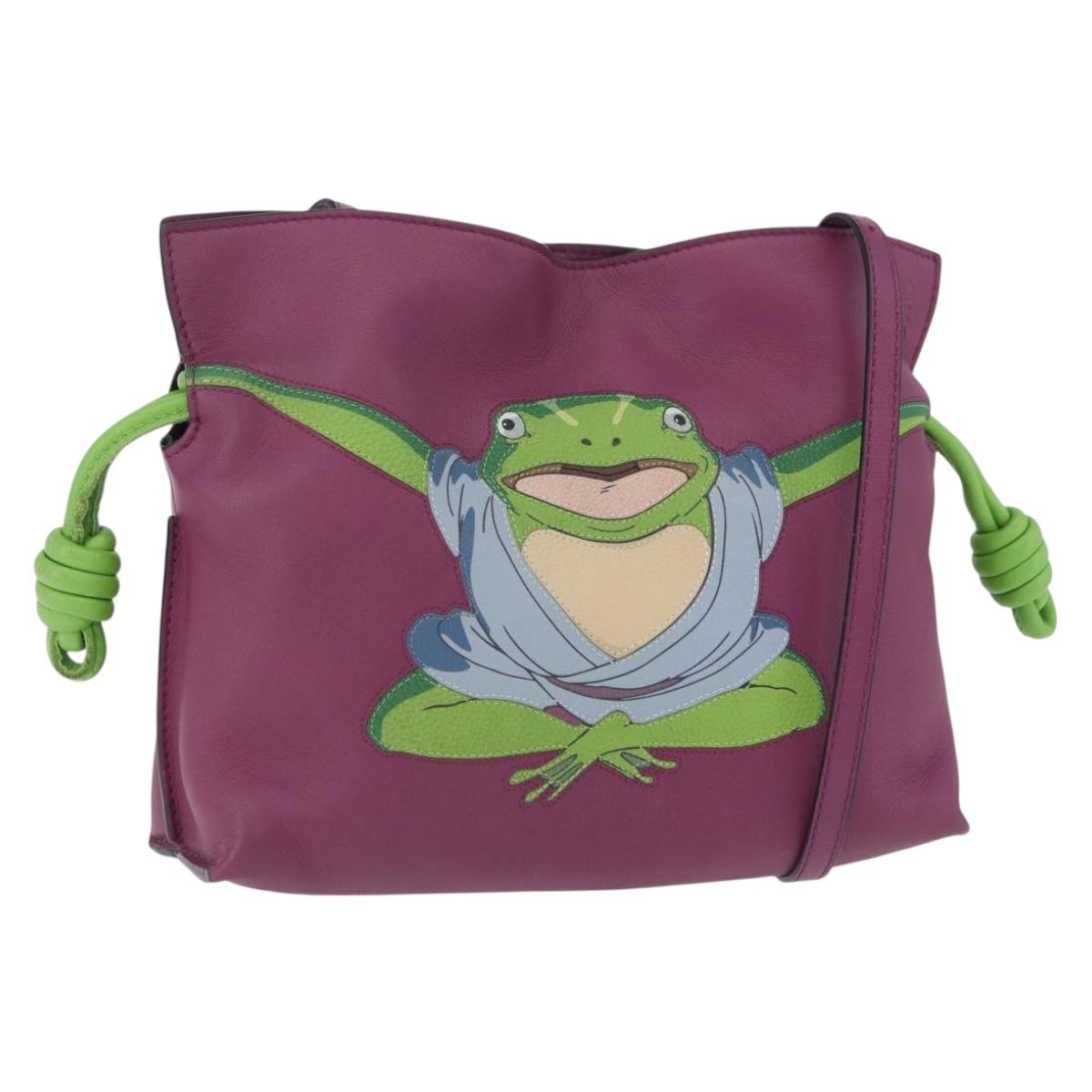 LOEWE x Ghibli Aogaeru Flamenco Clutch Mini Leather Purple Green Auth am12369SM
