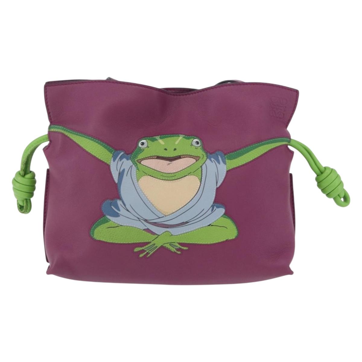 LOEWE x Ghibli Aogaeru Flamenco Clutch Mini Leather Purple Green Auth am12369SM