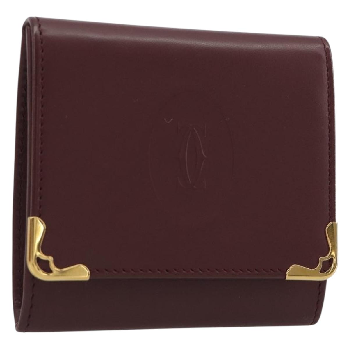 CARTIER Must Line Coin Purse Leather Bordeaux Gold Tone Auth am12371V