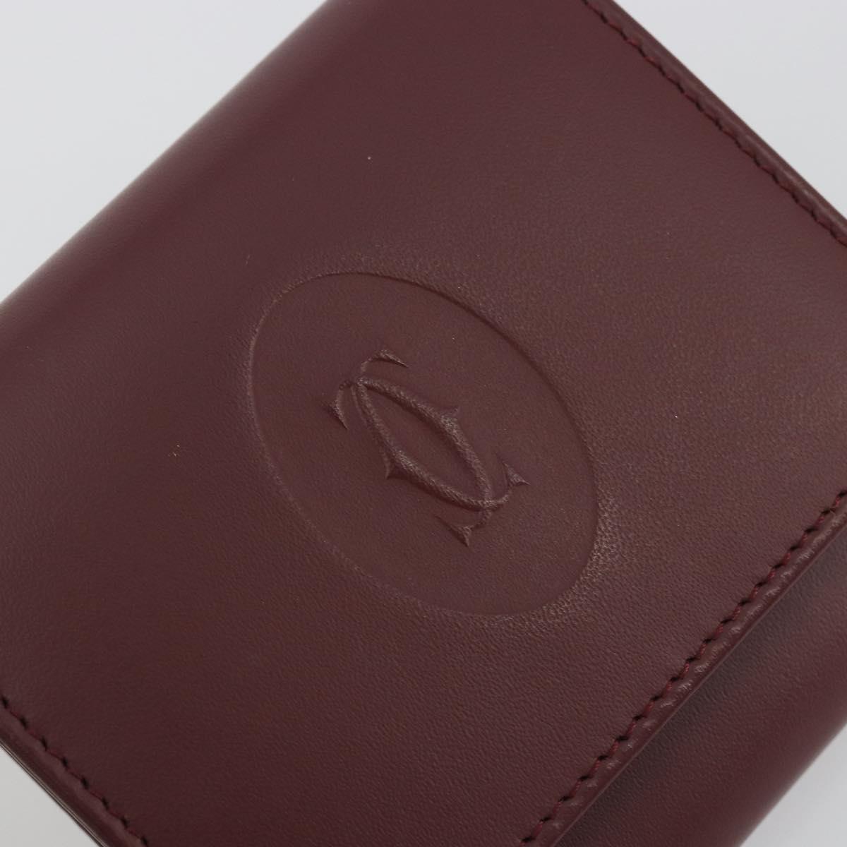 CARTIER Must Line Coin Purse Leather Bordeaux Gold Tone Auth am12371V