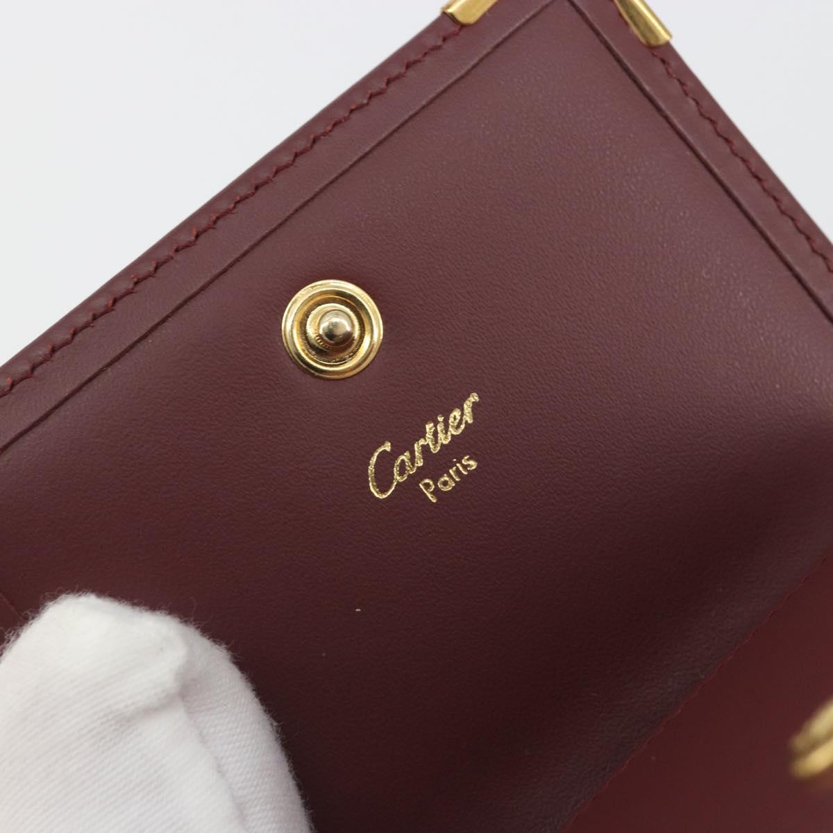 CARTIER Must Line Coin Purse Leather Bordeaux Gold Tone Auth am12371V