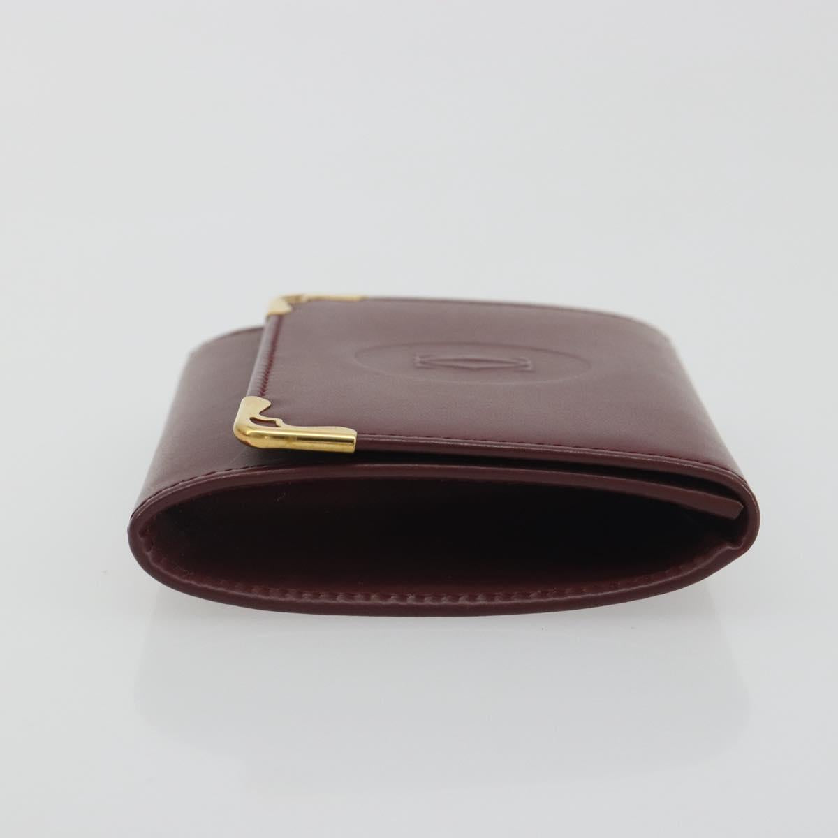 CARTIER Must Line Coin Purse Leather Bordeaux Gold Tone Auth am12371V