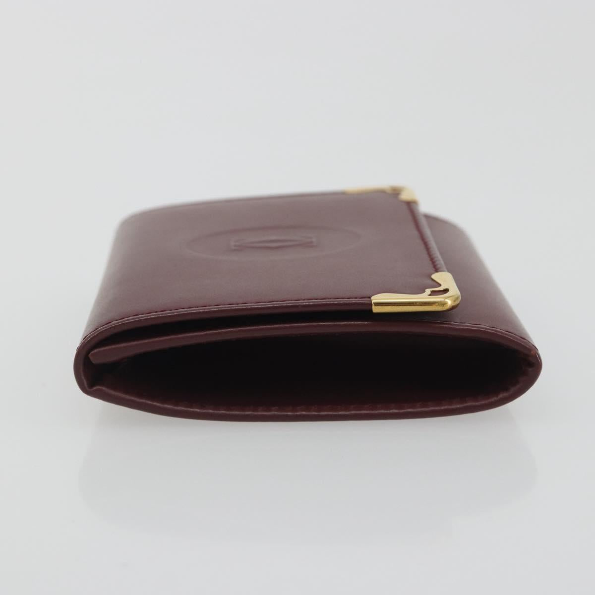 CARTIER Must Line Coin Purse Leather Bordeaux Gold Tone Auth am12371V