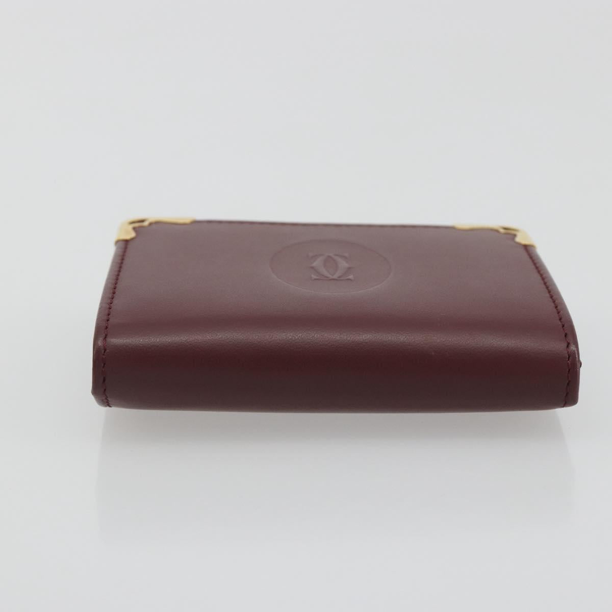 CARTIER Must Line Coin Purse Leather Bordeaux Gold Tone Auth am12371V